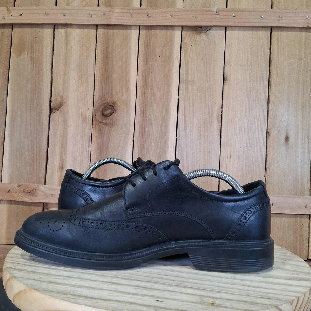 ECCO Lisbon Shoes Mens 9.5‎ 43 EU Black Leather Wingtip Brogue Oxford Comfort